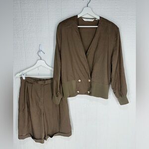Brett Harrison linen vintage 2 piece shorts and jacket set size L